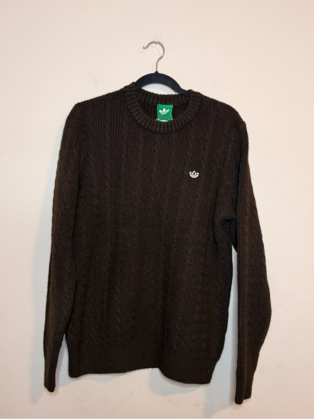 Adidas Men's Brown Cable Knit Crewneck Sweater